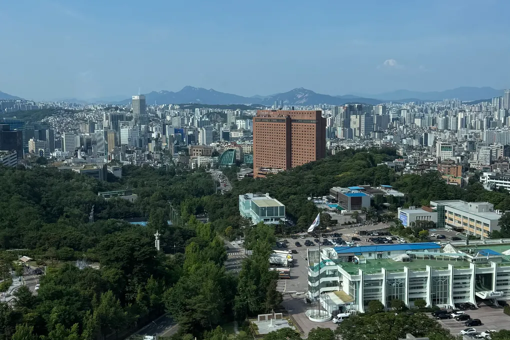Daytime panoramic city view of Seoul from Banyan Tree on Namsan